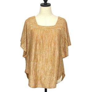 Kim & Cami Square Neckline Flutter Sleeve Top Mustard Yellow Stripe Size Medium